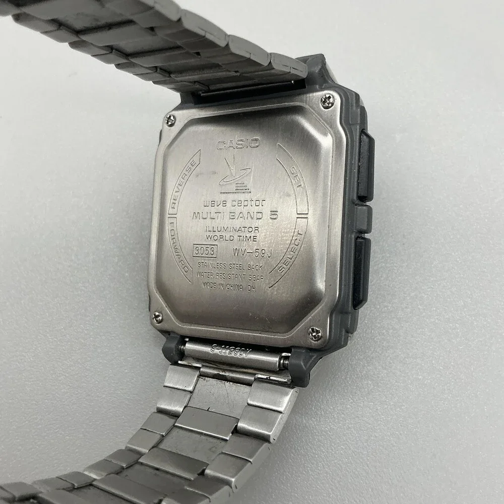 Casio Wave Ceptor WV-59J Mens Watch 36mm Digital Silver Tone New Battery 8.25